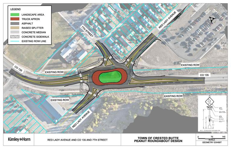 Map showing future concept of a peanut-shaped roundabout at the intersection of CO 135 and Red Lady Ave